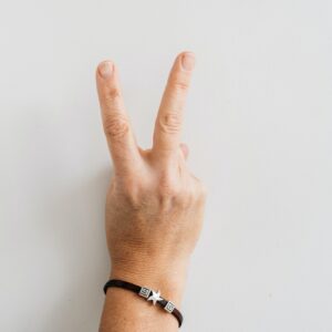 Peace Sign and Victory on a white background. Gesture of woman hand. Space for copy