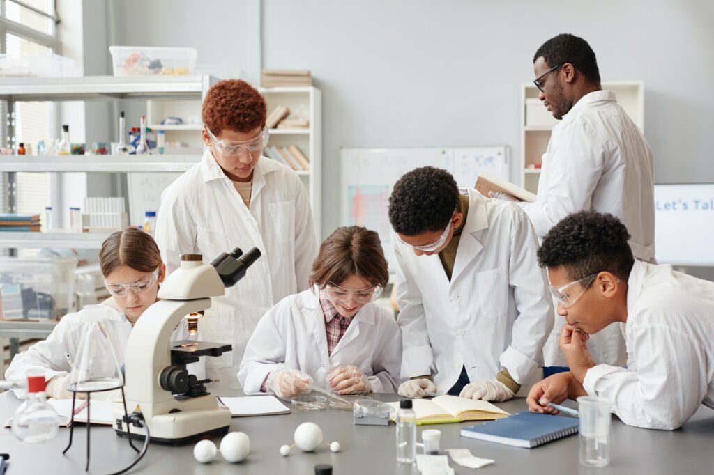 Diverse Group of Kids in Science Laboratory